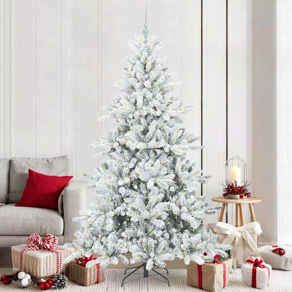vidaXL Artificial Hinged Christmas Tree White 210 cm PVC and Steel
