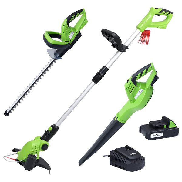 vidaXL 3 Piece Cordless Garden Power Tool Set with Charger&Battery