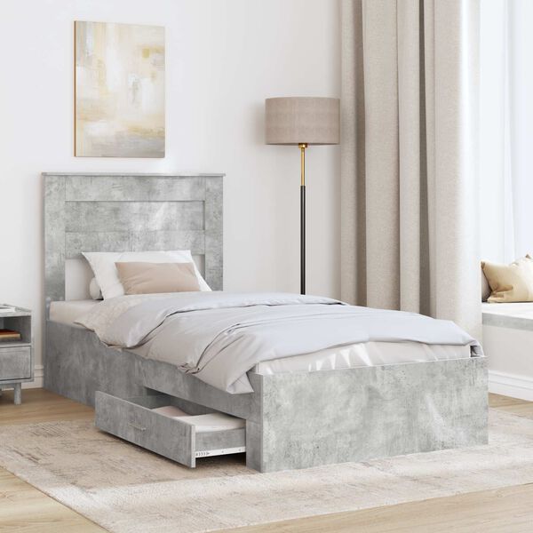 vidaXL Bed Frame with Drawer Concrete Grey 90 x 190 cm Engineered Wood