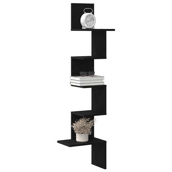 vidaXL Wall Corner Shelf Black 32x32x127,5 cm Engineered Wood