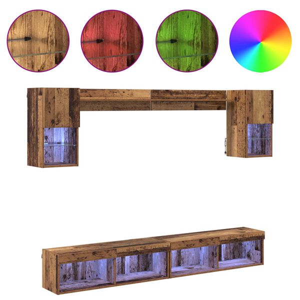 vidaXL TV Wall Units with LED with LED 6 pcs Old Wood Engineered Wood