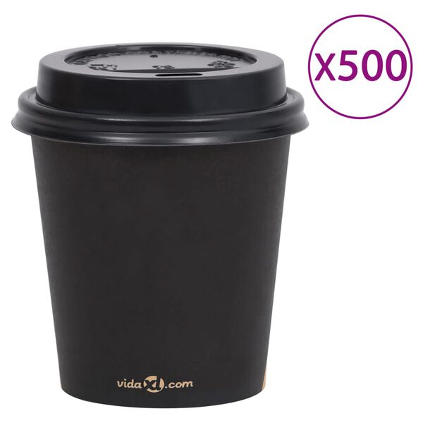 vidaXL Coffee Paper Cups with Lids 200 ml 500 pcs Black
