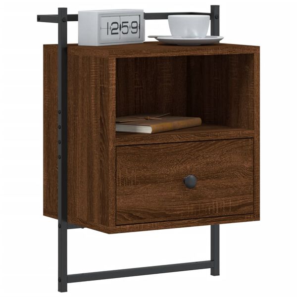 vidaXL Bedside Cabinet Wall-mounted Brown Oak 40x30x61 cm Engineered Wood