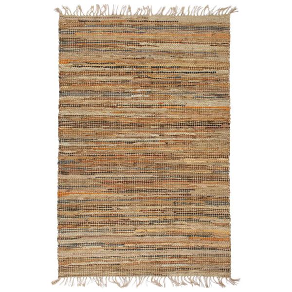 vidaXL Hand-woven Chindi Rug Leather Jute 190x280 cm Tan