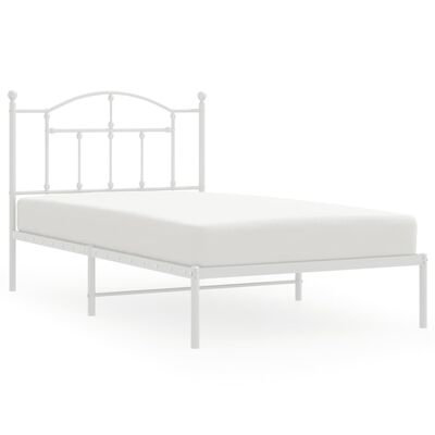 vidaXL Metal Bed Frame with Headboard White 100x190 cm