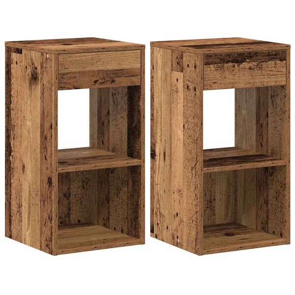 vidaXL Bedside Cabinets with Drawer 2 pcs Old Wood 35x34x66.5 cm