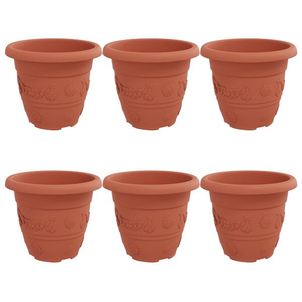 vidaXL Round Flower Pot 6 pcs Brick Red &Oslash; 26 x 21.5 cm Plastic