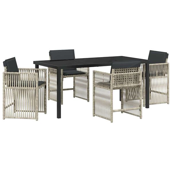 vidaXL Garden Dining Set 5 pcs Light grey Poly rattan
