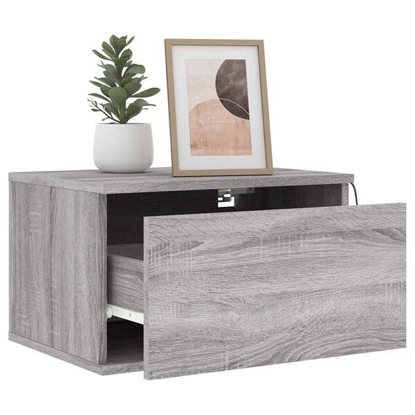 vidaXL Wall-mounted Bedside Cabinets with LED Lights 2 pcs Grey Sonoma