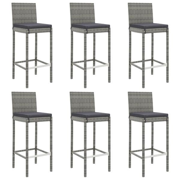 vidaXL 7 Piece Garden Bar Set with Cushions Grey Poly Rattan