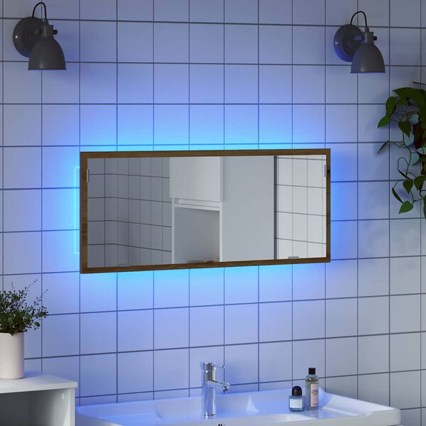 vidaXL LED Bathroom Mirror Artisan Oak 100x8.5x37 cm Engineered Wood