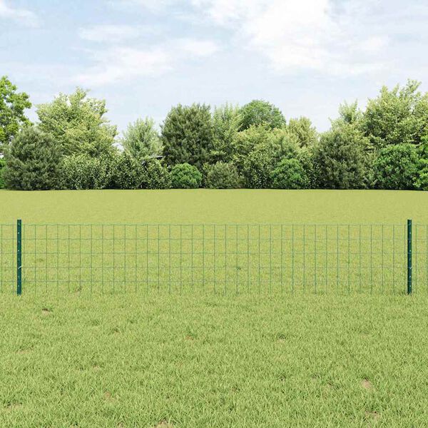 vidaXL Fence with Post Green 0.4 x 50 m Steel and PVC