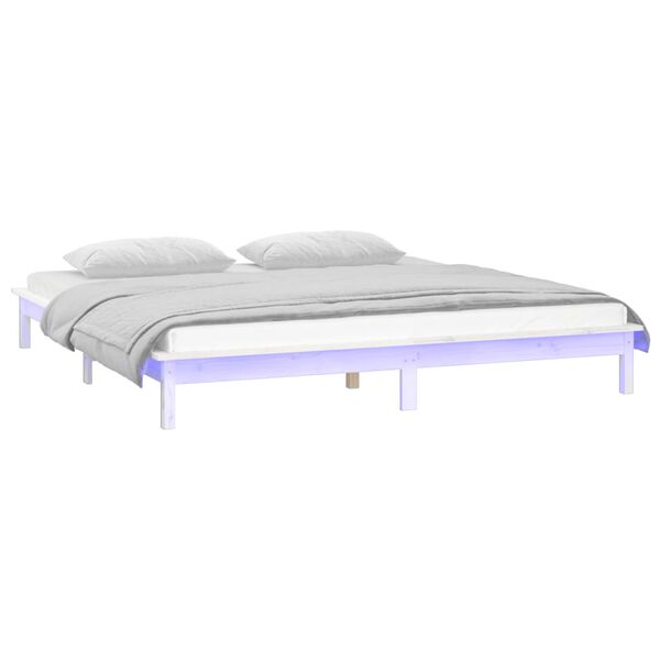 vidaXL LED Bed Frame without Mattress White 135x190 cm Double Double Solid Wood