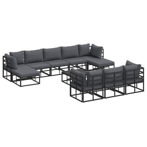 vidaXL Garden Sofa Set 11 pcs Black Aluminium