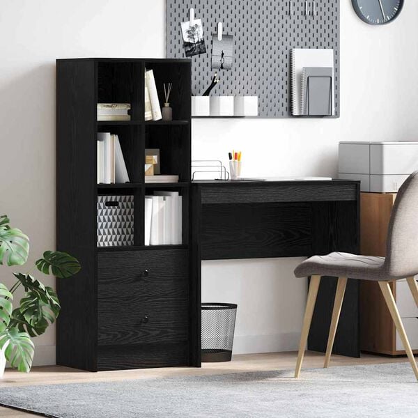 vidaXL Desk with Drawer 2 pcs Black Oak