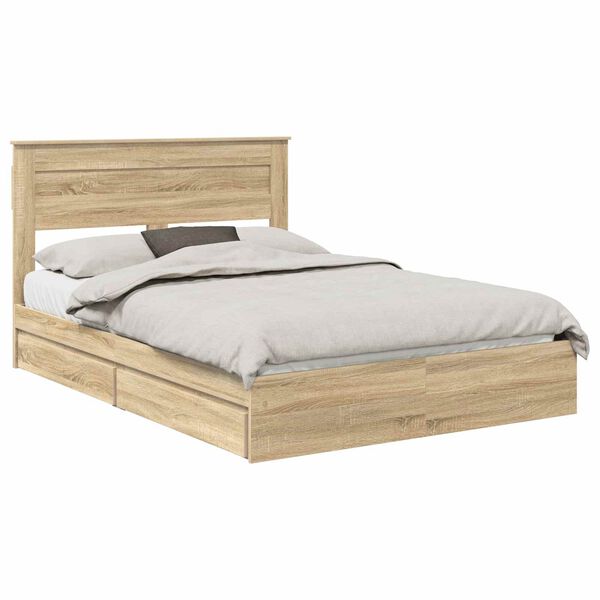 vidaXL Storage Bed with Drawer Sonoma Oak 140 x 190 cm Engineered Wood