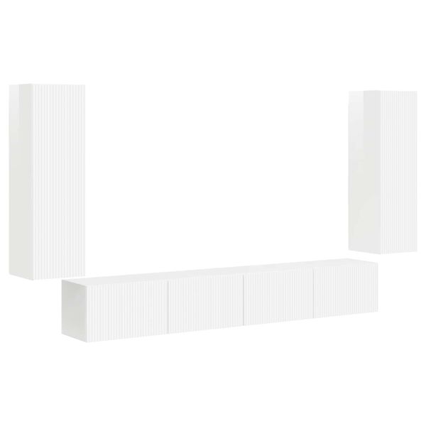 vidaXL TV Wall Cabinet Set 4 pcs High Gloss White Engineered Wood