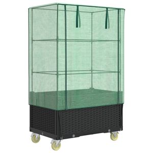 vidaXL Raised Bed with Cover and Wheels Rattan Look 80x50x182 cm