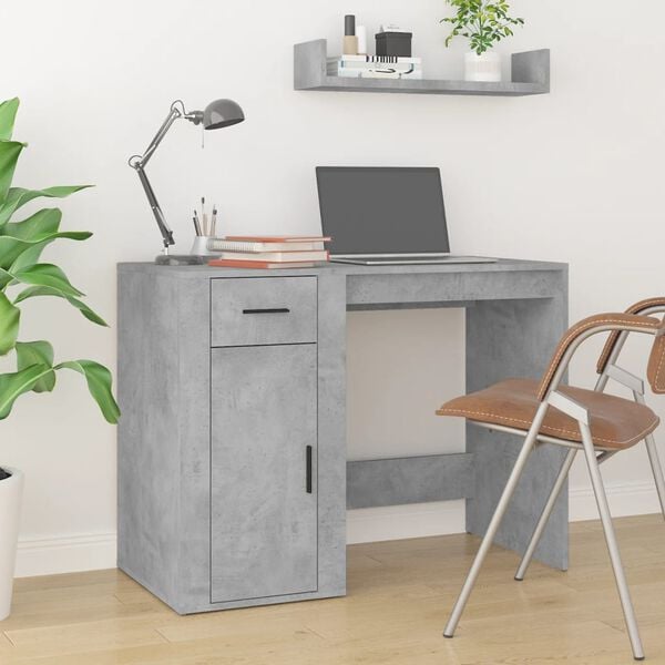 vidaXL Desk with Cabinet Concrete Grey Engineered Wood