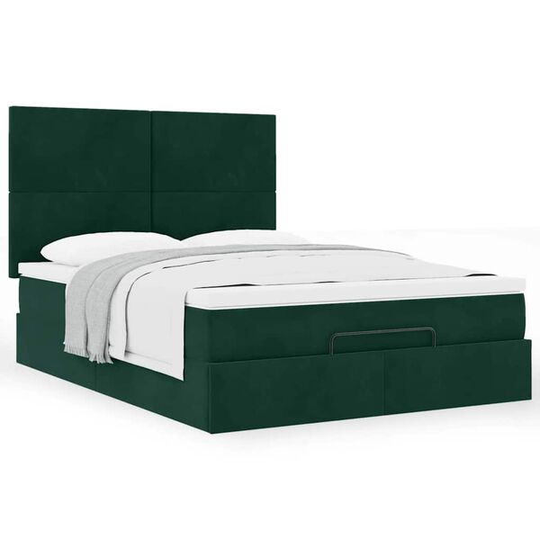 vidaXL Ottoman Bed with Mattresses Dark Green 140x190cm Velvet