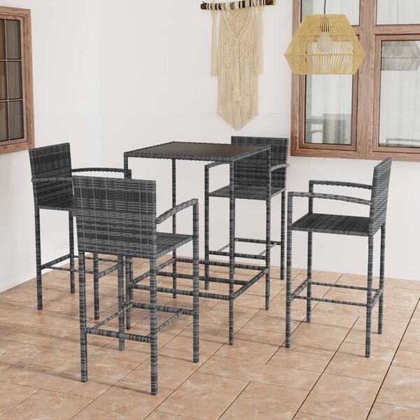 vidaXL 5 Piece Garden Bar Set Poly Rattan Grey
