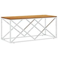 vidaXL Coffee Table Stainless Steel and Solid Wood Acacia