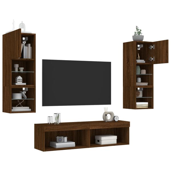 vidaXL 6 Piece TV Wall Units with LED Brown Oak Engineered Wood