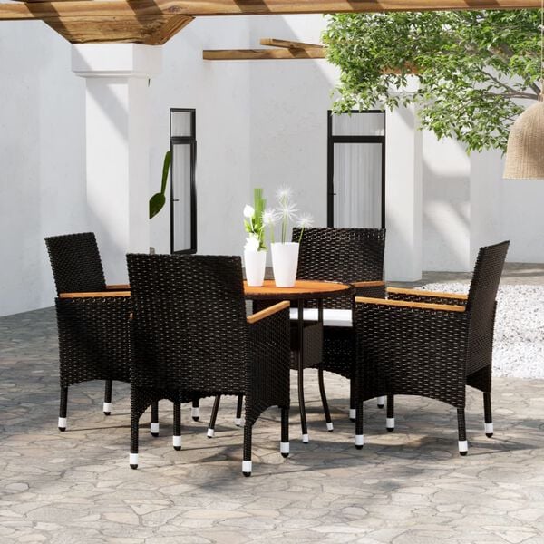 vidaXL 5 Piece Garden Bistro Set Poly Rattan and Solid Wood Black