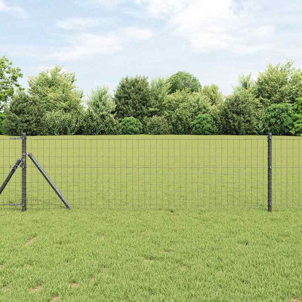 vidaXL Fence with Post Grey 0.6 x 25 m Steel and PVC