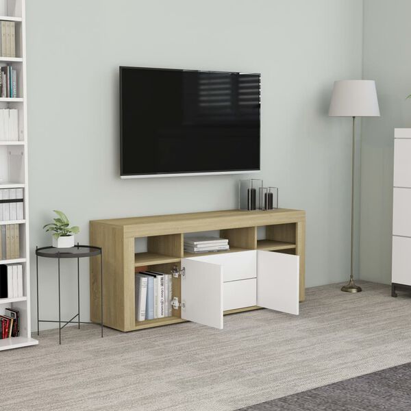 vidaXL TV Cabinet White and Sonoma Oak 120x30x50 cm Engineered Wood