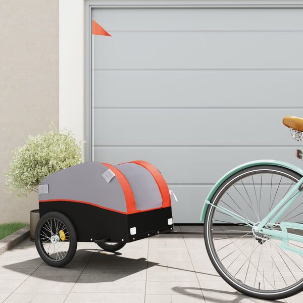 vidaXL Bike Trailer Black and Orange 30 kg Iron