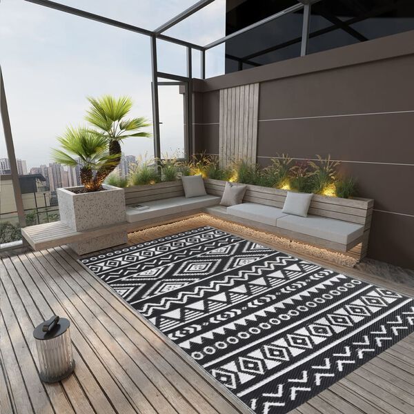 vidaXL Outdoor Rug ARAKIL Black 140x200 cm PP