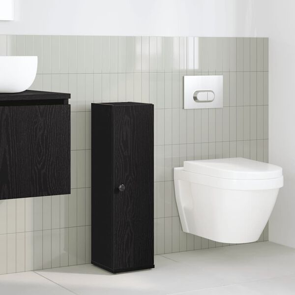 vidaXL Bathroom Cabinet with Roll Holder Black 20.5x22x72 cm