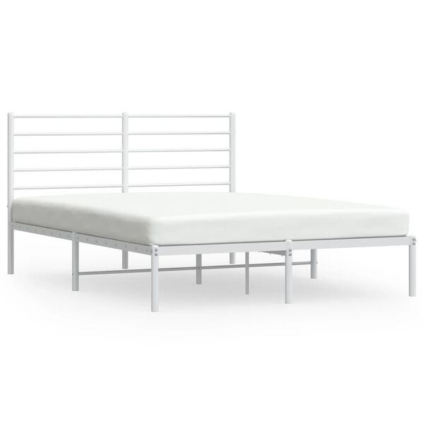 vidaXL Metal Bed Frame without Mattress with Headboard White 140x200cm