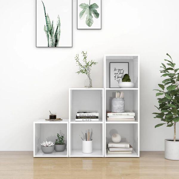 vidaXL 3 Piece TV Cabinet Set High Gloss White Engineered Wood