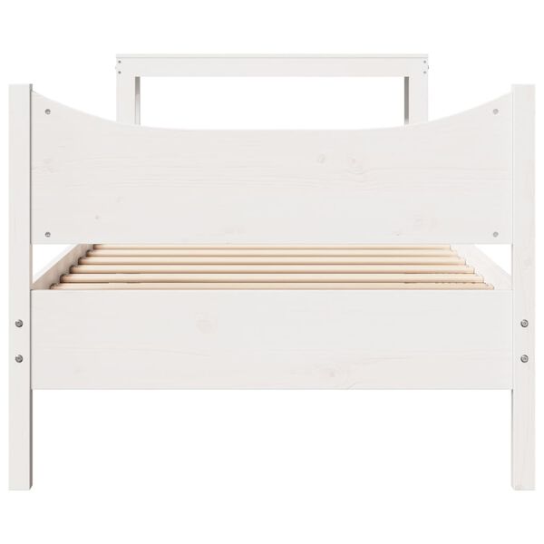 vidaXL Bed Frame with Headboard White 90x190 cm Single Solid Wood Pine