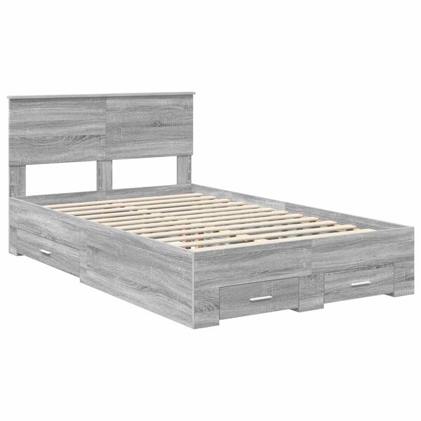 vidaXL Bed Frame with Drawer Grey Sonoma 120 x 200 cm Engineered Wood