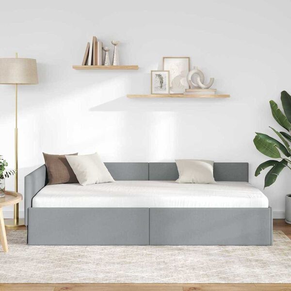 vidaXL Corner Bed Frame Light Grey 90 cm x 190 cm Velvet