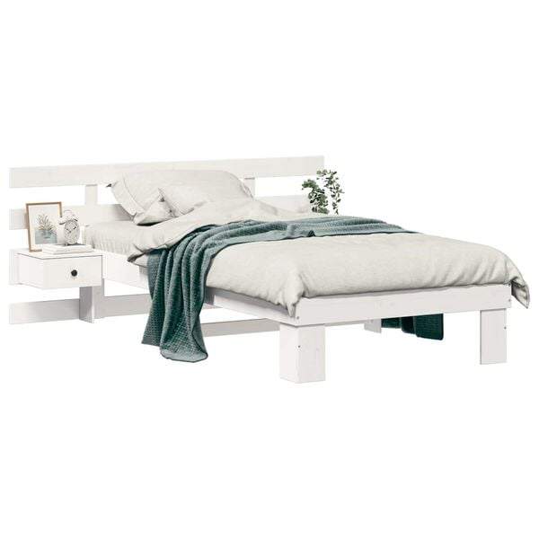 vidaXL Bed Frame with Headboard White 90 x 190 cm Solid Pine Wood