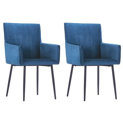 vidaXL Dining Chairs with Armrests 2 pcs Blue Velvet
