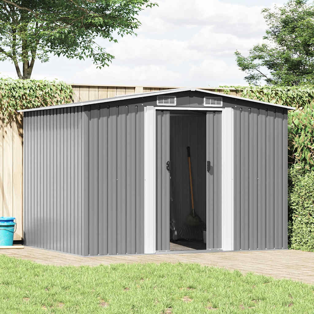 vidaXL Garden Storage Shed Grey Metal 257x205x178 cm | vidaXL.co.uk