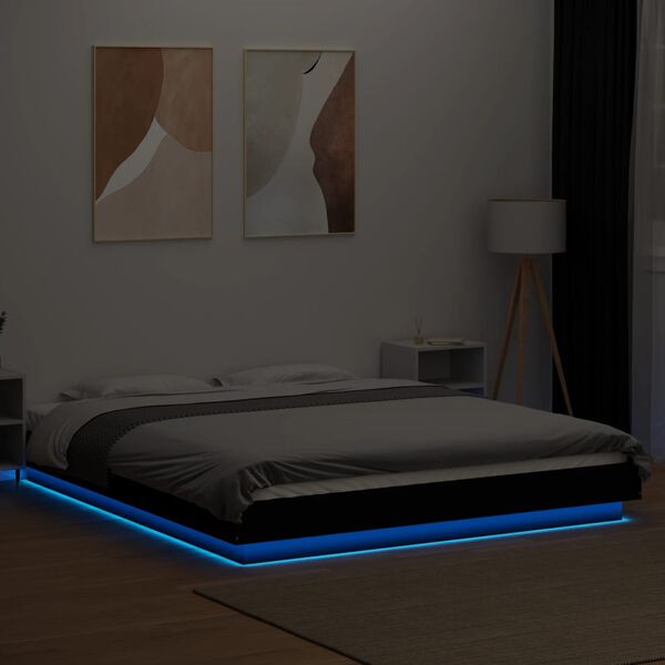 vidaXL Bed Frame with LED Lights without Mattress Black 160x200cm