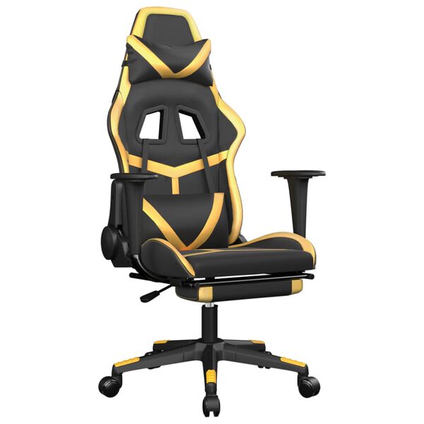 vidaXL Massage Gaming Chair with Footrest Black&Gold Faux Leather