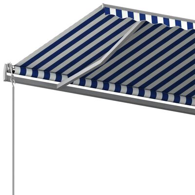 vidaXL Manual Retractable Awning with Posts 5x3 m Blue and White