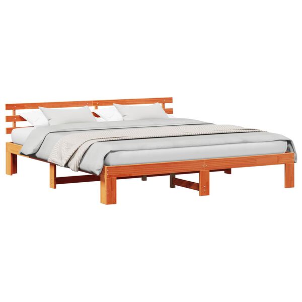 vidaXL Bed Frame with Headboard Wax Brown 180 x 200 cm Solid Pine Wood