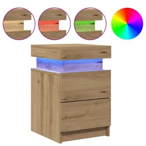vidaXL Bedside Cabinet with LED Artisian Oak 35x39x55 cm Engineered Wood
