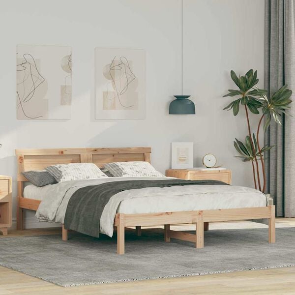 vidaXL Bed Frame with Headboard Brown 140 x 190 cm Solid Pine Wood