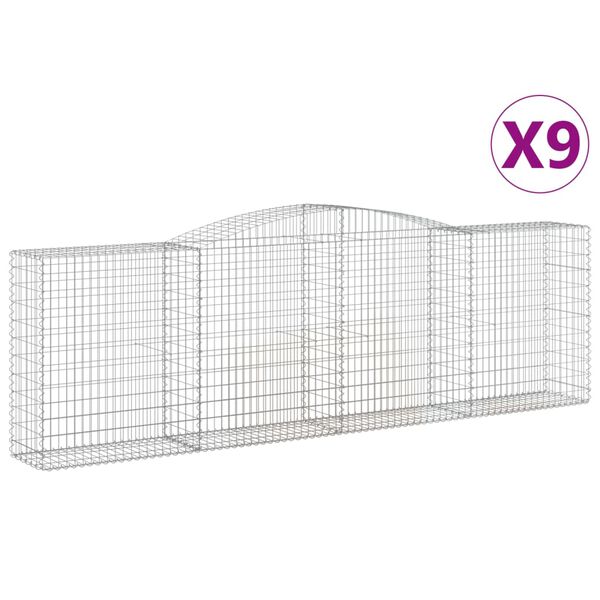 vidaXL Arched Gabion Baskets 9 pcs 400x50x120/140 cm Galvanised Iron
