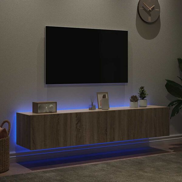 vidaXL TV Wall Cabinets with LED Lights 2 pcs Sonoma Oak 80x35x31 cm