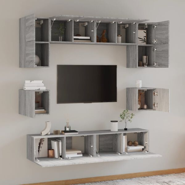 vidaXL 8 Piece TV Cabinet Set Grey Sonoma Engineered Wood